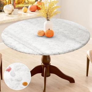 imageSmiry Round Picnic Tablecloth Waterproof Elastic Fitted Table Covers for 36quot  44quot Tables Wipeable Flannel Backed Vinyl Tablecloths for Camping Indoor Outdoor Light Grey