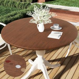 imageSmiry Round Picnic Tablecloth Waterproof Elastic Fitted Table Covers for 36quot  44quot Tables Wipeable Flannel Backed Vinyl Tablecloths for Camping Indoor Outdoor Brown