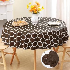 imageSmiry Round Plastic Table Cloth Waterproof Vinyl Tablecloth with Flannel Backing for Round Tables Wipeable Spillproof Tablecloths for Dining Camping Indoor and Outdoor 60quot Round Coffee
