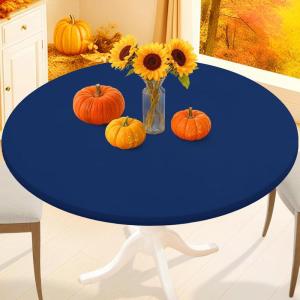 imageSmiry Round Spandex Tablecloth Elastic Fitted Washable Tablecloths for 36quot44quot Tables Waterpoof Stretch Picnic Table Cover for Dining Indoor and Outdoor BlueNavy