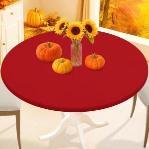 imageSmiry Round Spandex Tablecloth Elastic Fitted Washable Tablecloths for 36quot44quot Tables Waterpoof Stretch Picnic Table Cover for Dining Indoor and Outdoor BlueRed