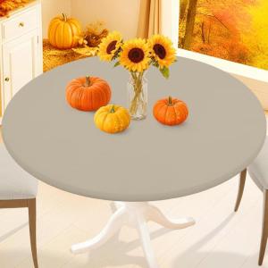 imageSmiry Round Spandex Tablecloth Elastic Fitted Washable Tablecloths for 36quot44quot Tables Waterpoof Stretch Picnic Table Cover for Dining Indoor and Outdoor BlueTaupe