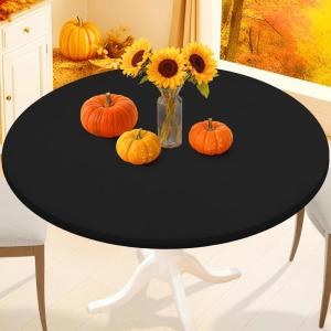 imageSmiry Round Spandex Tablecloth Elastic Fitted Washable Tablecloths for 36quot44quot Tables Waterpoof Stretch Picnic Table Cover for Dining Indoor and Outdoor BlueBlack