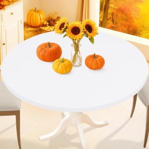 imageSmiry Round Spandex Tablecloth Elastic Fitted Washable Tablecloths for 36quot44quot Tables Waterpoof Stretch Picnic Table Cover for Dining Indoor and Outdoor BlueWhite