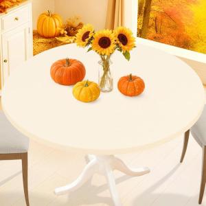 imageSmiry Round Spandex Tablecloth Elastic Fitted Washable Tablecloths for 36quot44quot Tables Waterpoof Stretch Picnic Table Cover for Dining Indoor and Outdoor BlueBeige