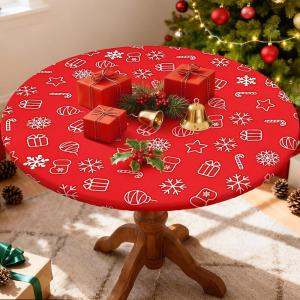 imageSmiry Round Spandex Tablecloth Elastic Fitted Washable Tablecloths for 36quot44quot Tables Waterpoof Stretch Picnic Table Cover for Dining Indoor and Outdoor BlueChristmas Red