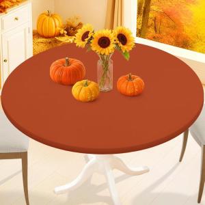 imageSmiry Round Spandex Tablecloth Elastic Fitted Washable Tablecloths for 36quot44quot Tables Waterpoof Stretch Picnic Table Cover for Dining Indoor and Outdoor BlueRust