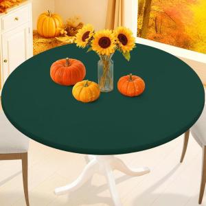imageSmiry Round Spandex Tablecloth Elastic Fitted Washable Tablecloths for 36quot44quot Tables Waterpoof Stretch Picnic Table Cover for Dining Indoor and Outdoor BlueHunter Green