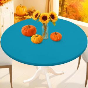 imageSmiry Round Spandex Tablecloth Elastic Fitted Washable Tablecloths for 36quot44quot Tables Waterpoof Stretch Picnic Table Cover for Dining Indoor and Outdoor BlueTurquoise