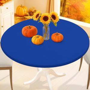 imageSmiry Round Spandex Tablecloth Elastic Fitted Washable Tablecloths for 36quot44quot Tables Waterpoof Stretch Picnic Table Cover for Dining Indoor and Outdoor BlueBlue