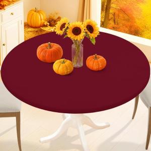 imageSmiry Round Spandex Tablecloth Elastic Fitted Washable Tablecloths for 36quot44quot Tables Waterpoof Stretch Picnic Table Cover for Dining Indoor and Outdoor BlueWine Red