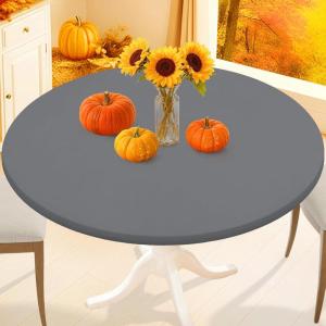 imageSmiry Round Spandex Tablecloth Elastic Fitted Washable Tablecloths for 36quot44quot Tables Waterpoof Stretch Picnic Table Cover for Dining Indoor and Outdoor BlueGrey