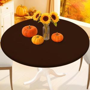 imageSmiry Round Spandex Tablecloth Elastic Fitted Washable Tablecloths for 36quot44quot Tables Waterpoof Stretch Picnic Table Cover for Dining Indoor and Outdoor BlueCoffee