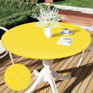 imageSmiry Round Table Cloth Cover Elastic Fitted Flannel Backed Vinyl Tablecloths for 36quot44quot Round Tables Waterproof Wipeable Table Covers for Indoor Outdoor Picnic and Camping Yellow