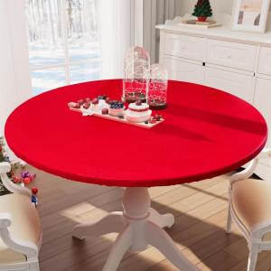 imageSmiry Round Table Cloth Cover Elastic Fitted Flannel Backed Vinyl Tablecloths for 36quot44quot Round Tables Waterproof Wipeable Table Covers for Indoor Outdoor Picnic and Camping Red