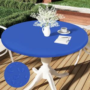 imageSmiry Round Table Cloth Cover Elastic Fitted Flannel Backed Vinyl Tablecloths for 36quot44quot Round Tables Waterproof Wipeable Table Covers for Indoor Outdoor Picnic and Camping Blue