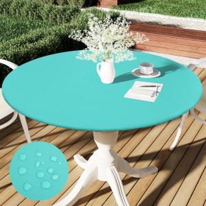 imageSmiry Round Table Cloth Cover Elastic Fitted Flannel Backed Vinyl Tablecloths for 36quot44quot Round Tables Waterproof Wipeable Table Covers for Indoor Outdoor Picnic and Camping Teal