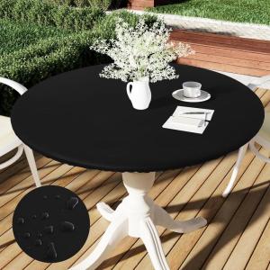 imageSmiry Round Table Cloth Cover Elastic Fitted Flannel Backed Vinyl Tablecloths for 36quot44quot Round Tables Waterproof Wipeable Table Covers for Indoor Outdoor Picnic and Camping Black