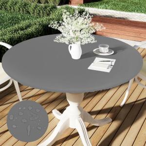 imageSmiry Round Table Cloth Cover Elastic Fitted Flannel Backed Vinyl Tablecloths for 36quot44quot Round Tables Waterproof Wipeable Table Covers for Indoor Outdoor Picnic and Camping Grey