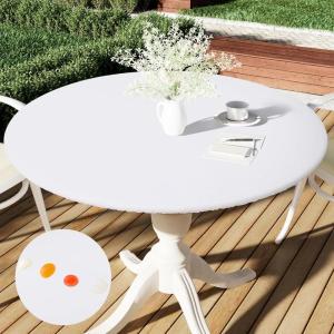 imageSmiry Round Table Cloth Cover Elastic Fitted Flannel Backed Vinyl Tablecloths for 36quot44quot Round Tables Waterproof Wipeable Table Covers for Indoor Outdoor Picnic and Camping White