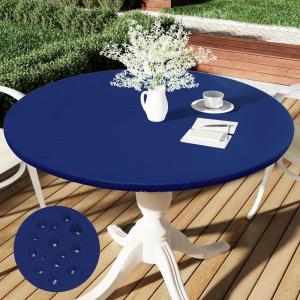 imageSmiry Round Table Cloth Cover Elastic Fitted Flannel Backed Vinyl Tablecloths for 36quot44quot Round Tables Waterproof Wipeable Table Covers for Indoor Outdoor Picnic and Camping Navy