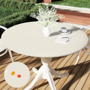 imageSmiry Round Table Cloth Cover Elastic Fitted Flannel Backed Vinyl Tablecloths for 36quot44quot Round Tables Waterproof Wipeable Table Covers for Indoor Outdoor Picnic and Camping Beige