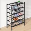 imageSmiry Bamboo Shoe Rack for Closet 5 Tier Wooden Stackable Shoe Organizer Free Standing Shoes Storage Shelf for Entryway Front Door Entrance BrownBlack