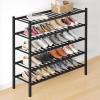 imageSmiry Bamboo Shoe Rack for Closet 5 Tier Wooden Stackable Shoe Organizer Free Standing Shoes Storage Shelf for Entryway Front Door Entrance BrownBlack