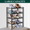 imageSmiry Bamboo Shoe Rack for Closet 5 Tier Wooden Stackable Shoe Organizer Free Standing Shoes Storage Shelf for Entryway Front Door Entrance BrownBlack