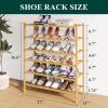 imageSmiry Bamboo Shoe Rack for Closet 5 Tier Wooden Stackable Shoe Organizer Free Standing Shoes Storage Shelf for Entryway Front Door Entrance BrownNatural