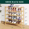 imageSmiry Bamboo Shoe Rack for Closet 5 Tier Wooden Stackable Shoe Organizer Free Standing Shoes Storage Shelf for Entryway Front Door Entrance BrownNatural