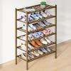 imageSmiry Bamboo Shoe Rack for Closet 5 Tier Wooden Stackable Shoe Organizer Free Standing Shoes Storage Shelf for Entryway Front Door Entrance BrownWalnut