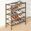 imageSmiry Bamboo Shoe Rack for Closet 5 Tier Wooden Stackable Shoe Organizer Free Standing Shoes Storage Shelf for Entryway Front Door Entrance BrownWalnut