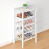 imageSmiry Bamboo Shoe Rack for Closet 5 Tier Wooden Stackable Shoe Organizer Free Standing Shoes Storage Shelf for Entryway Front Door Entrance BrownWhite