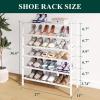 imageSmiry Bamboo Shoe Rack for Closet 5 Tier Wooden Stackable Shoe Organizer Free Standing Shoes Storage Shelf for Entryway Front Door Entrance BrownWhite