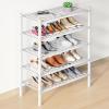 imageSmiry Bamboo Shoe Rack for Closet 5 Tier Wooden Stackable Shoe Organizer Free Standing Shoes Storage Shelf for Entryway Front Door Entrance BrownWhite