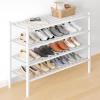 imageSmiry Bamboo Shoe Rack for Closet 5 Tier Wooden Stackable Shoe Organizer Free Standing Shoes Storage Shelf for Entryway Front Door Entrance BrownWhite