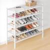 imageSmiry Bamboo Shoe Rack for Closet 5 Tier Wooden Stackable Shoe Organizer Free Standing Shoes Storage Shelf for Entryway Front Door Entrance BrownWhite