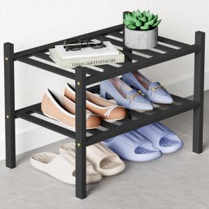 imageSmiry Bamboo Shoe Rack for Closet 5 Tier Wooden Stackable Shoe Organizer Free Standing Shoes Storage Shelf for Entryway Front Door Entrance BrownBlack