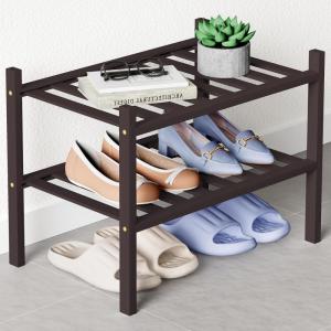 imageSmiry Bamboo Shoe Rack for Closet 5 Tier Wooden Stackable Shoe Organizer Free Standing Shoes Storage Shelf for Entryway Front Door Entrance BrownBrown