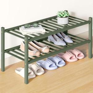 imageSmiry Bamboo Shoe Rack for Closet 5 Tier Wooden Stackable Shoe Organizer Free Standing Shoes Storage Shelf for Entryway Front Door Entrance BrownGreen