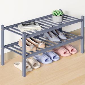 imageSmiry Bamboo Shoe Rack for Closet 5 Tier Wooden Stackable Shoe Organizer Free Standing Shoes Storage Shelf for Entryway Front Door Entrance BrownGrey