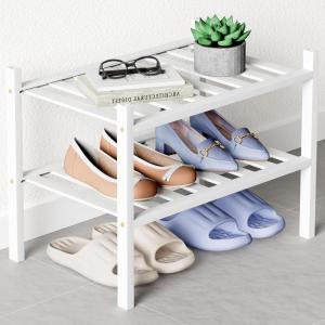 imageSmiry Bamboo Shoe Rack for Closet 5 Tier Wooden Stackable Shoe Organizer Free Standing Shoes Storage Shelf for Entryway Front Door Entrance BrownWhite