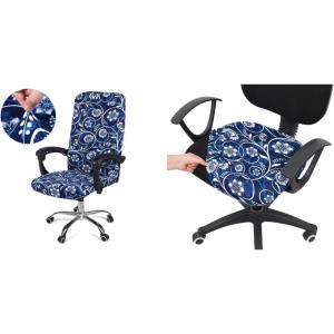 imageSmiry Stretch Printed Computer Office Chair Covers Large and Printed Office Computer Chair Seat Covers Navy Blue 2 Item Bundle