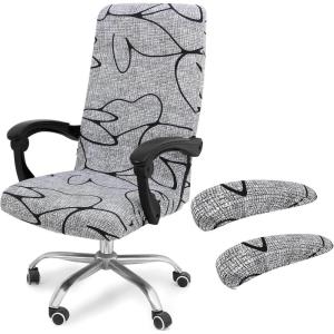 imageSmiry Stretch Printed Office Computer Chair Covers2 Pcs Soft Office Chair Armrest Covers Grey and Black