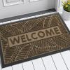 imageSmiry Welcome Mat Indoor Outdoor AllSeason Waterproof Front Door Mat Sturdy Natural Rubber Doormat NonSlip Easy Clean Low Profile Dirt Trapper for Porch Patio Entrance 295x17 GreenBrown