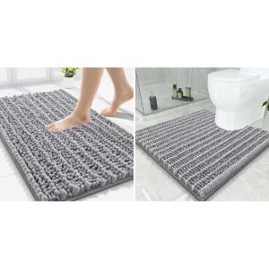 imageSmiry Bathroom Rugs Mat Set 2 Piece 30X20UShaped 24x24 Extra Soft Absorbent Non Slip Rubber Backing Machine Washable Quick Dry Chenille Bath Rug Set for Tub Shower and FloorGrey