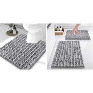 imageSmiry Bathroom Rugs Set 3 Piece Extra Soft Absorbent Non Slip Rubber Backing Machine Washable Quick Dry Chenille Bath Rug Set for Tub Shower and Floor 30quot x 20quot24quot x 16quot UShaped 24quot x 20quot Grey