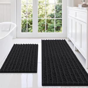 imageSmiry Bathroom Rugs Sets 2 Piece Soft Absorbent Non Slip Rubber Backing Machine Washable Quick Dry Chenille Bath Rug Set for Tub Shower and Floor 30quot x 20quot Plus 24quot x 16quot GreyBlack