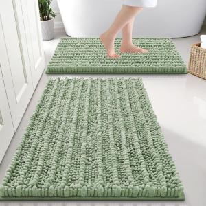 imageSmiry Bathroom Rugs Sets 2 Piece Soft Absorbent Non Slip Rubber Backing Machine Washable Quick Dry Chenille Bath Rug Set for Tub Shower and Floor 30quot x 20quot Plus 24quot x 16quot GreySage Green